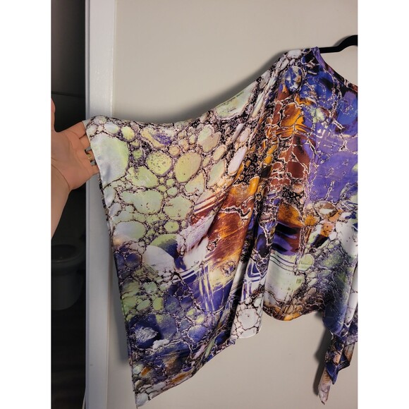 Thierry Roger Colorful Silky Poncho Top Artsy Comfy - Picture 3 of 6